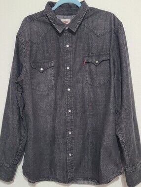 Levi's Men's Charcoal  Denim Pearl Snap Button-Up Shirt Sz XXL. Western Cowboy